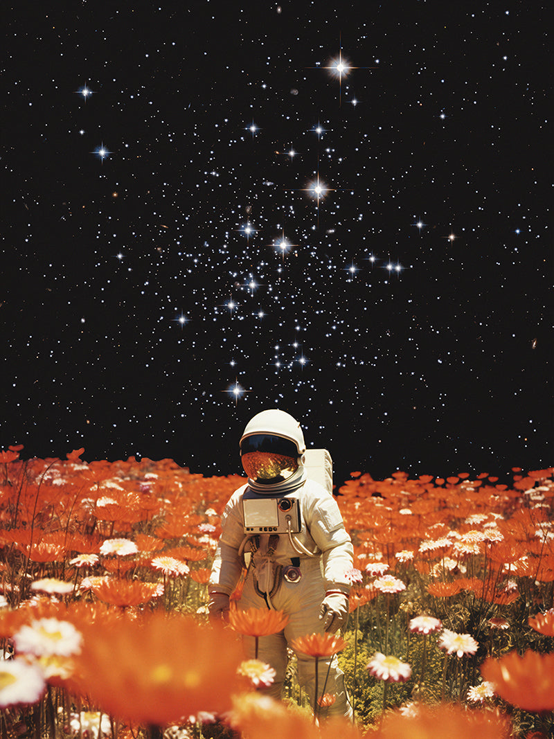 Astronaut in Orange Flower Field – Andreas Lie